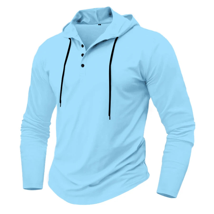 Men’s Henley Muscle Hoodie Athletic Fit Top Hoodies