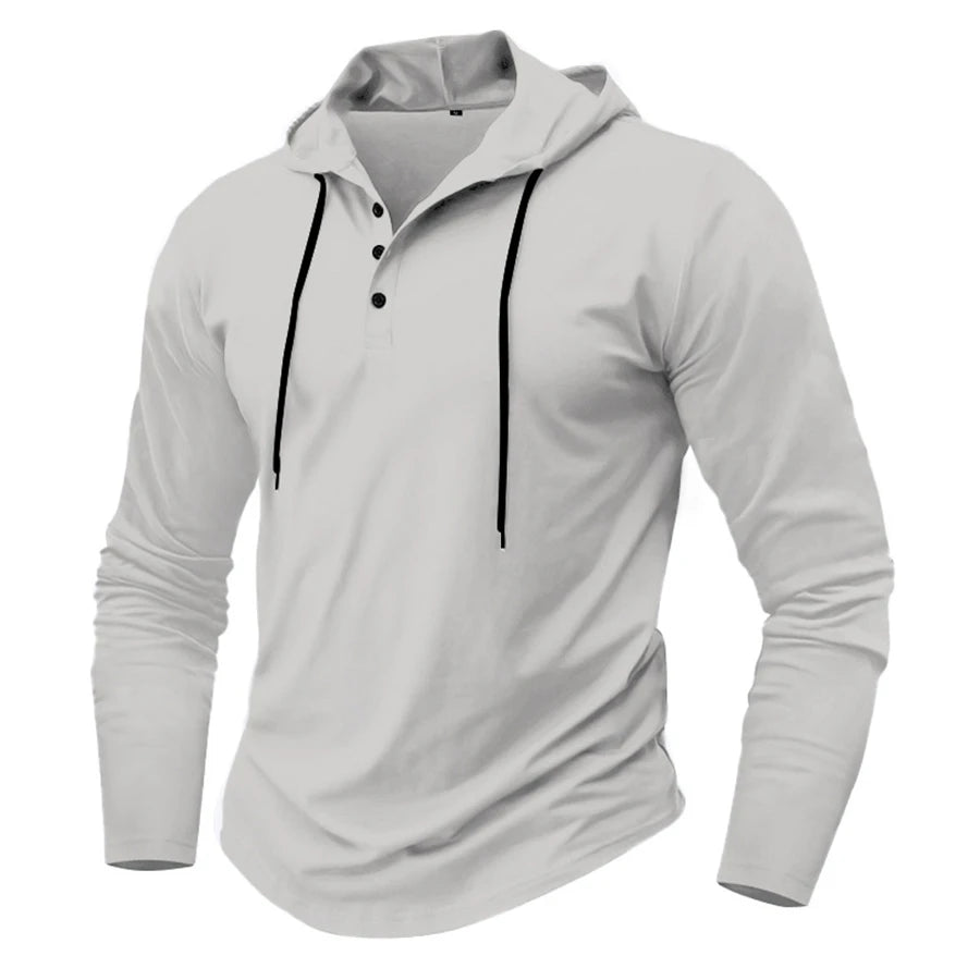 Men’s Henley Muscle Hoodie Athletic Fit Top Hoodies