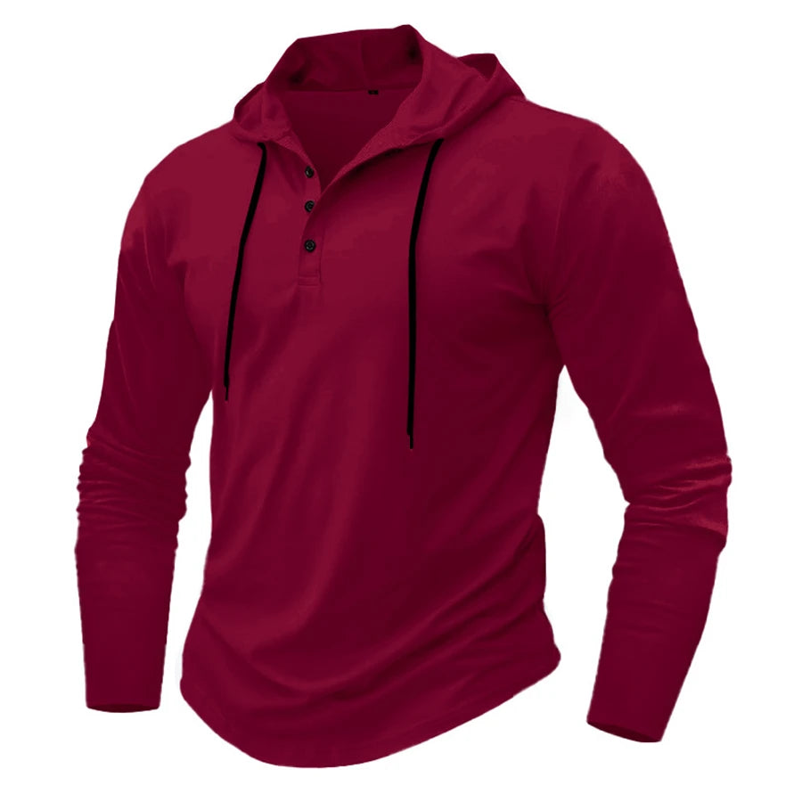 Men’s Henley Muscle Hoodie Athletic Fit Top Hoodies