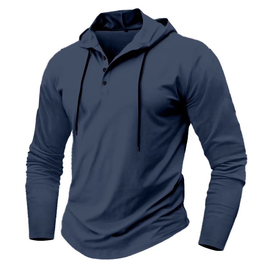 Men’s Henley Muscle Hoodie Athletic Fit Top Hoodies