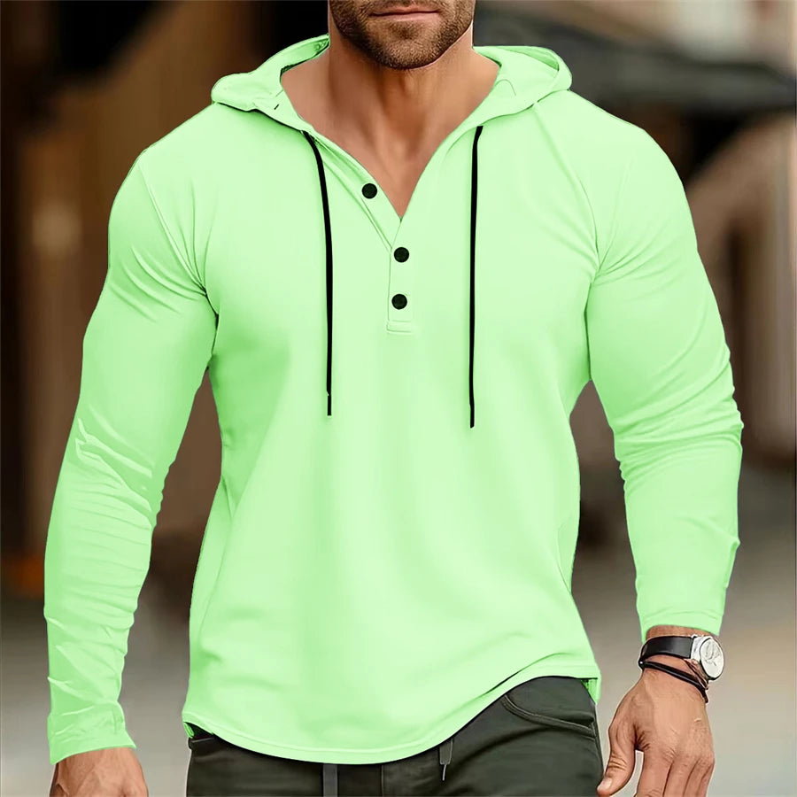 Men’s Henley Muscle Hoodie Athletic Fit Top Hoodies