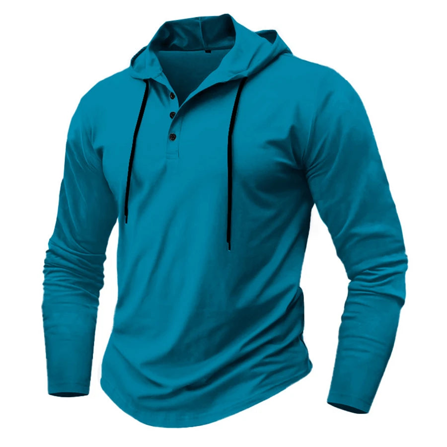 Men’s Henley Muscle Hoodie Athletic Fit Top Hoodies