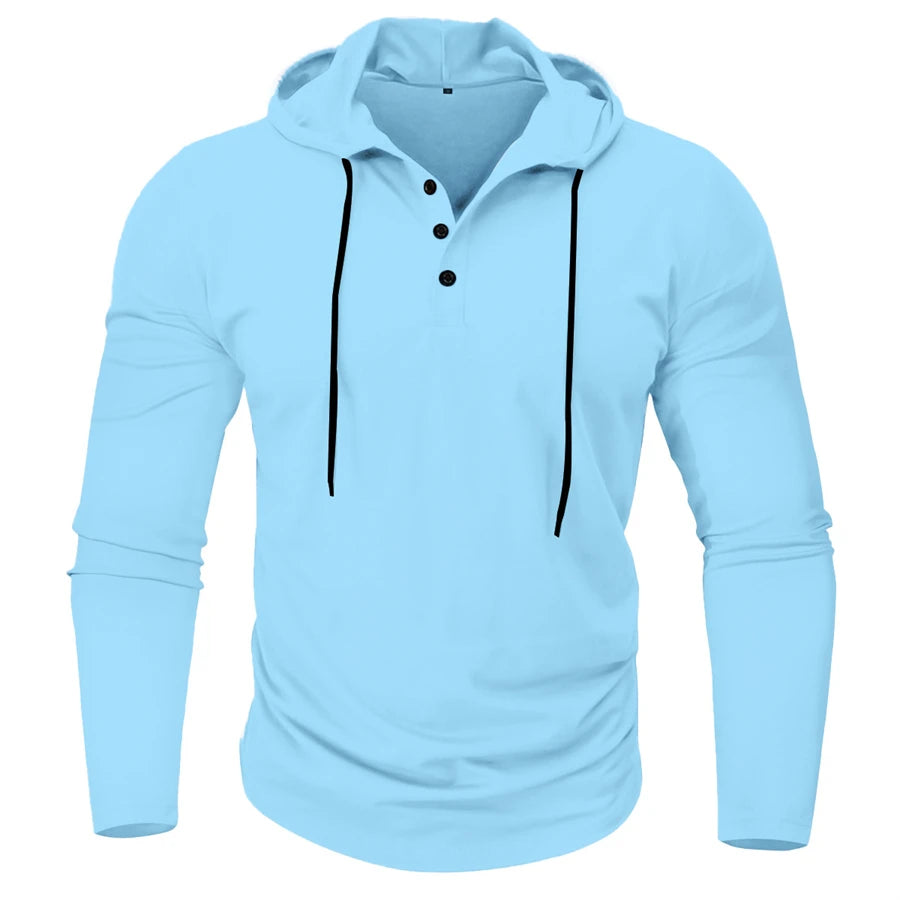 Men’s Henley Muscle Hoodie Athletic Fit Top Hoodies