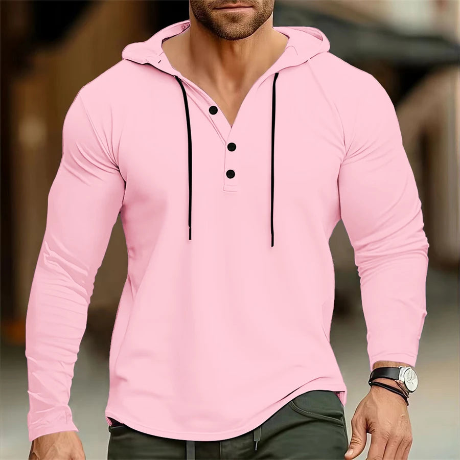 Men’s Henley Muscle Hoodie Athletic Fit Top Hoodies