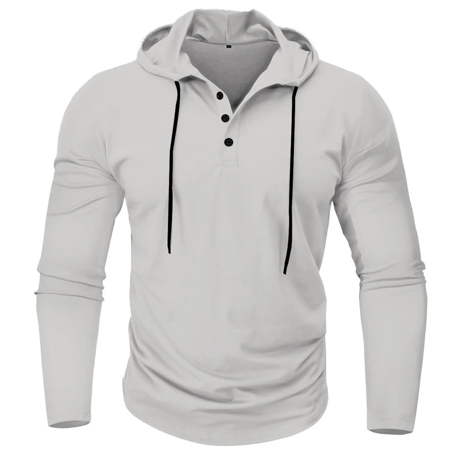 Men’s Henley Muscle Hoodie Athletic Fit Top Hoodies