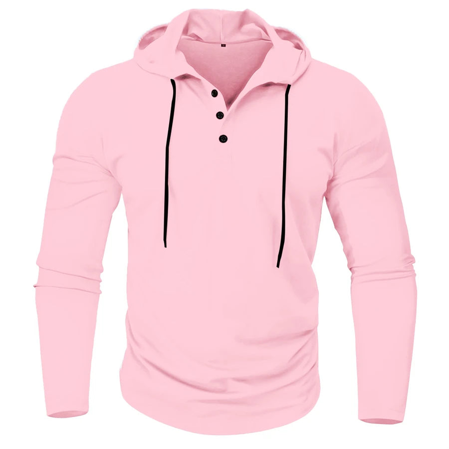 Men’s Henley Muscle Hoodie Athletic Fit Top Hoodies