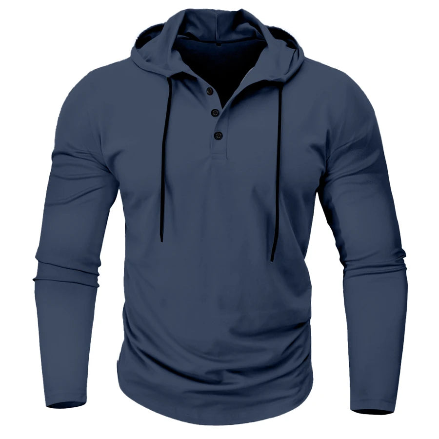 Men’s Henley Muscle Hoodie Athletic Fit Top Hoodies