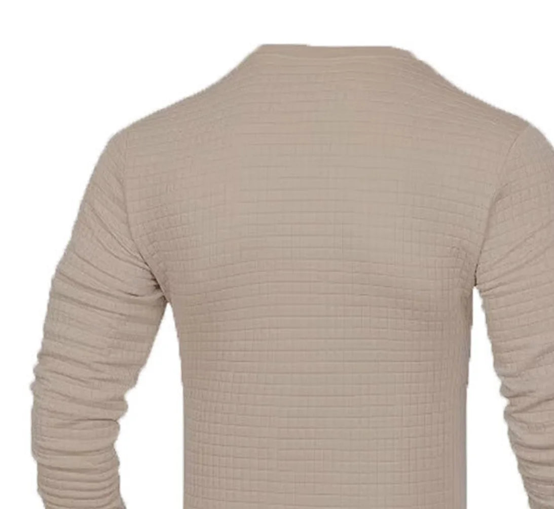 Men's Casual Waffle-Knit Long Sleeve Tee Men T-shirts