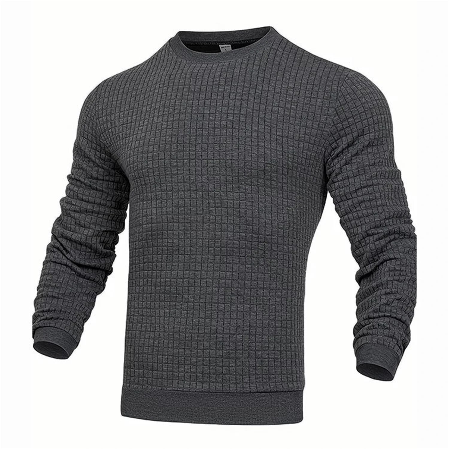 Men's Casual Waffle-Knit Long Sleeve Tee Men T-shirts