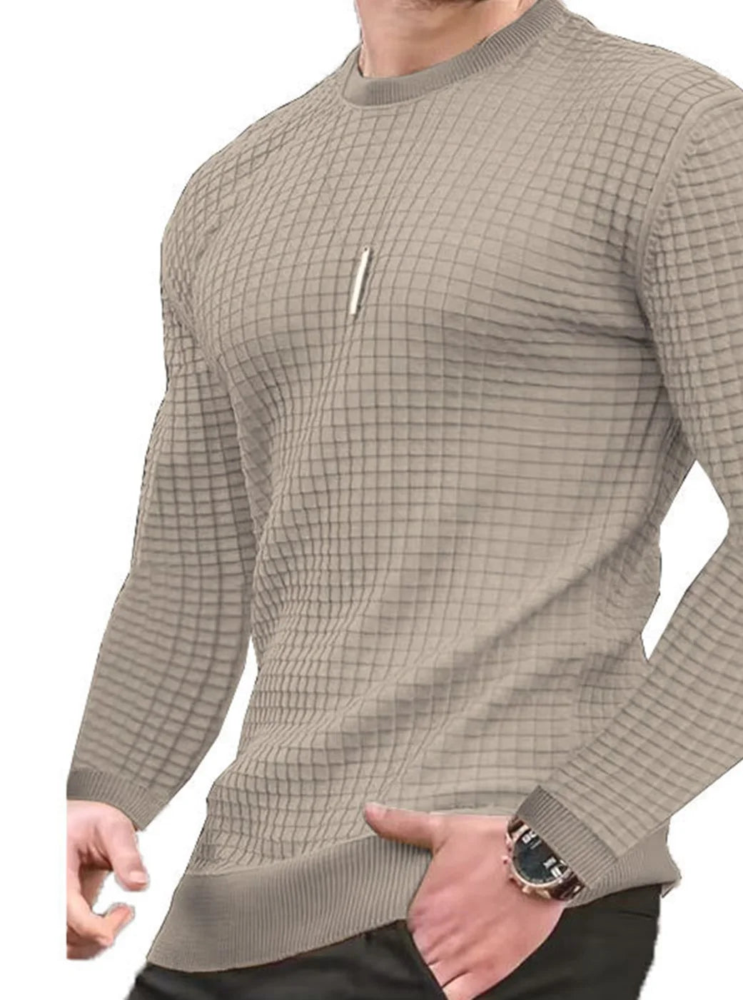 Men's Casual Waffle-Knit Long Sleeve Tee Men T-shirts