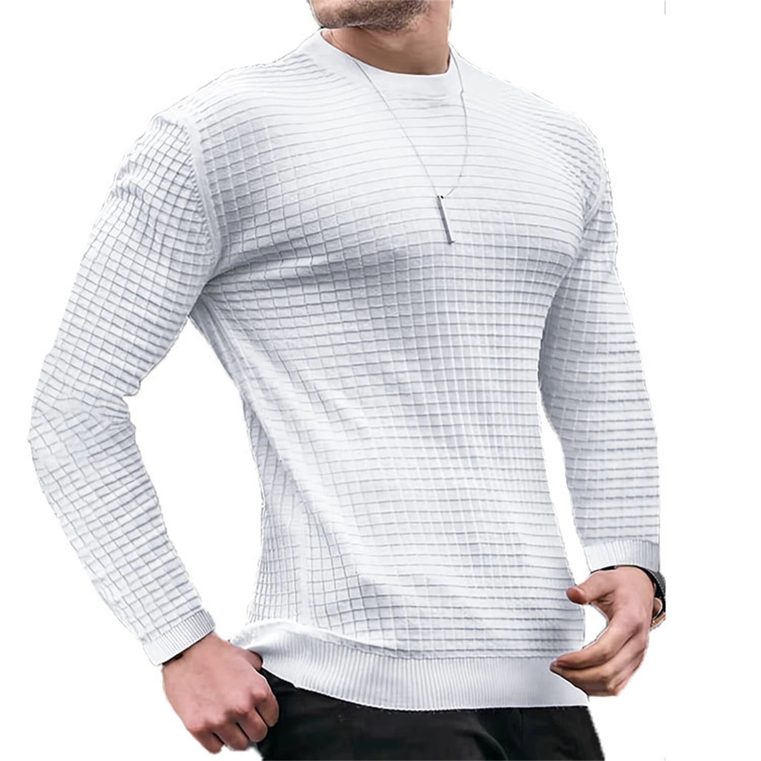 Men's Casual Waffle-Knit Long Sleeve Tee Men T-shirts