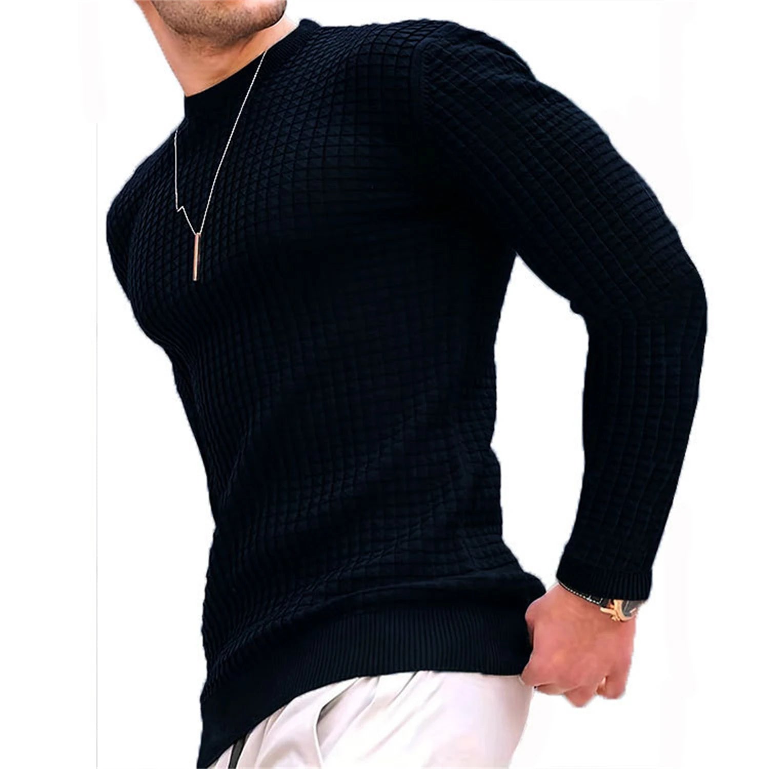 Men's Casual Waffle-Knit Long Sleeve Tee Men T-shirts