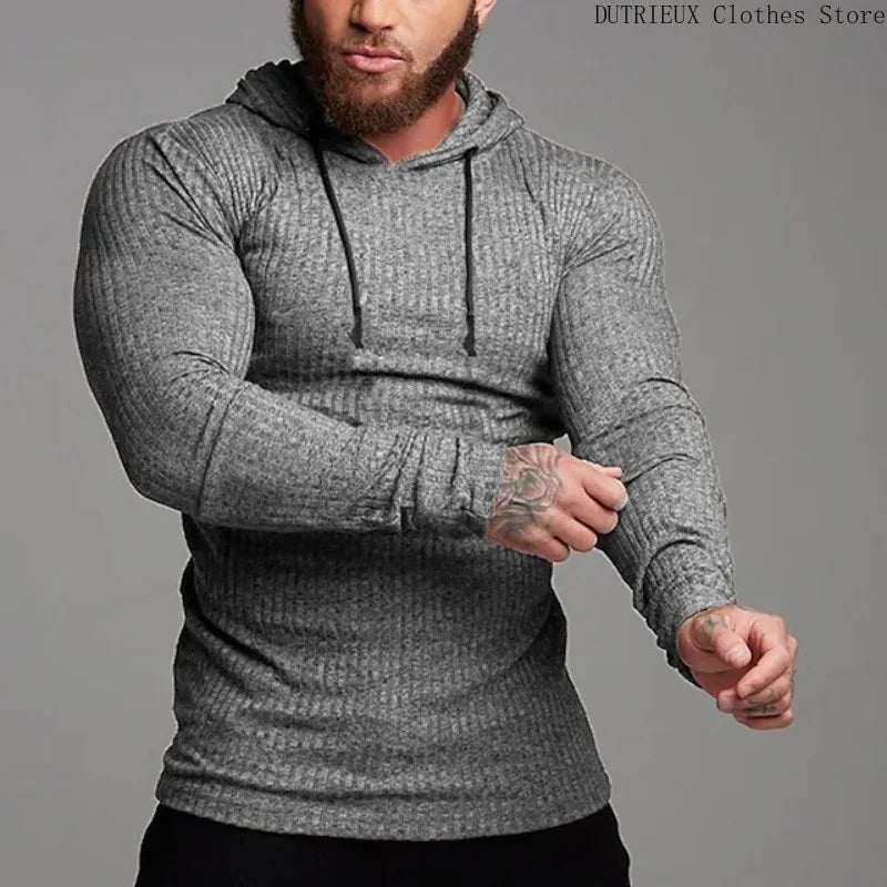 Athletic Ribbed Men's Hoodie Tee Hoodies