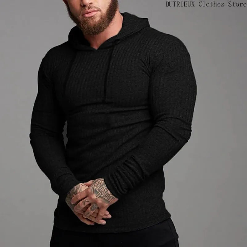 Athletic Ribbed Men's Hoodie Tee Hoodies