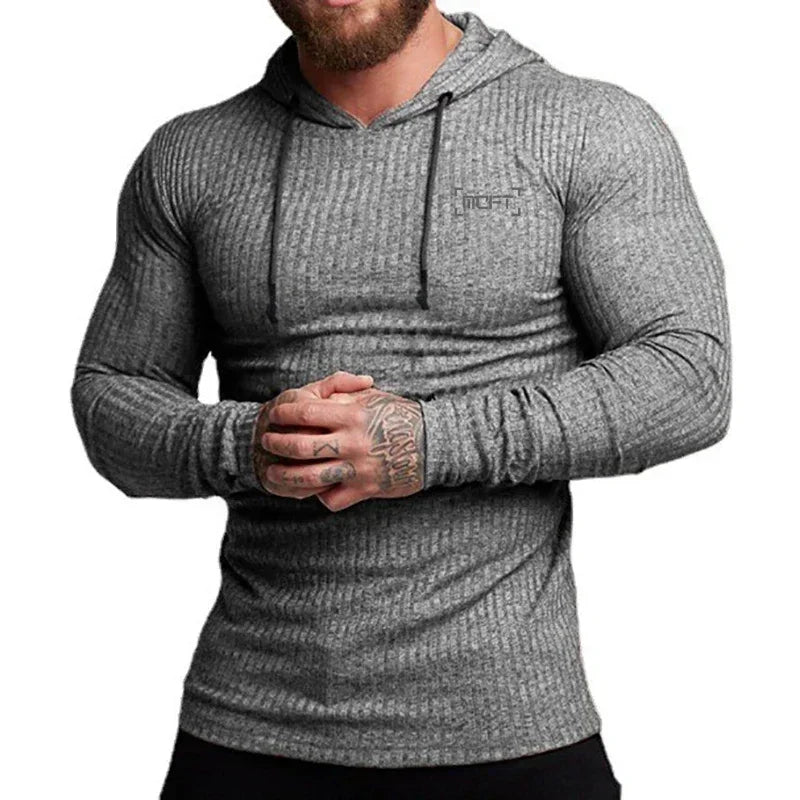 Athletic Ribbed Men's Hoodie Tee Hoodies