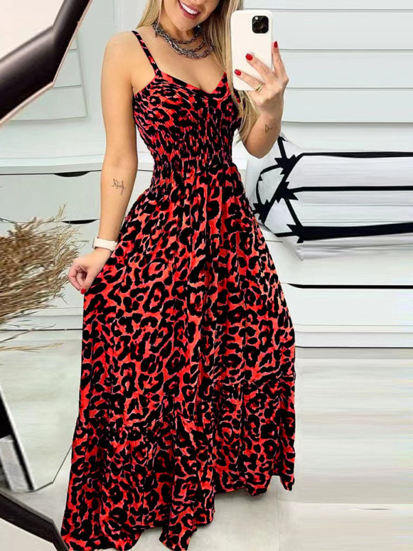 Leopard Print Ruffle Maxi Sundress	