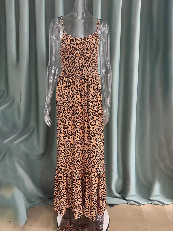 Leopard Print Casual Maxi Sundress Cami Summer Dress Maxi Dresses