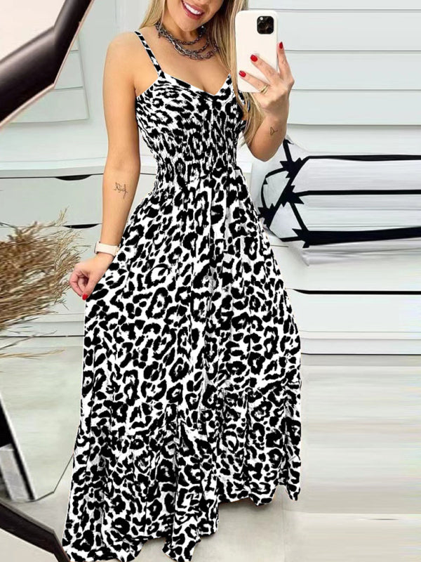 Leopard Print Casual Maxi Sundress Cami Summer Dress Maxi Dresses