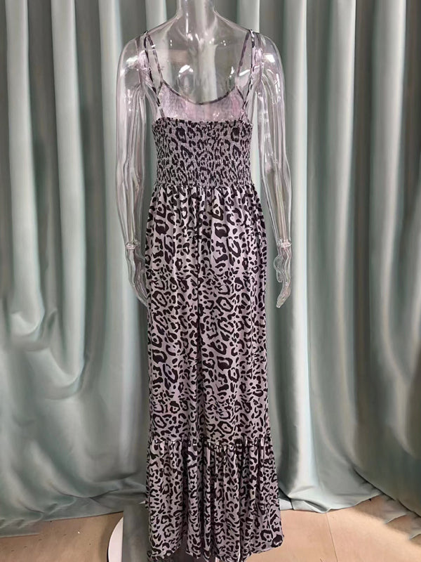 Leopard Print Casual Maxi Sundress Cami Summer Dress Maxi Dresses