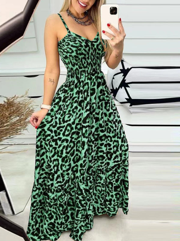 Leopard Print Casual Maxi Sundress Cami Summer Dress Maxi Dresses