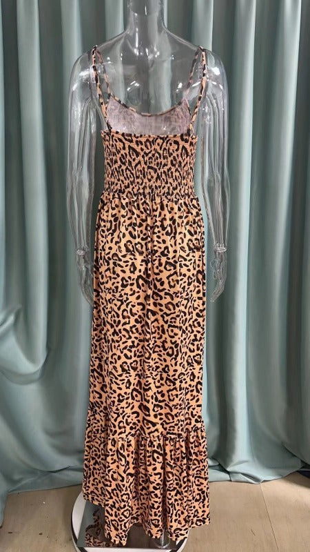 Leopard Print Casual Maxi Sundress Cami Summer Dress Maxi Dresses