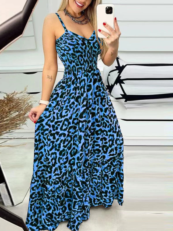 Leopard Print Casual Maxi Sundress Cami Summer Dress Maxi Dresses