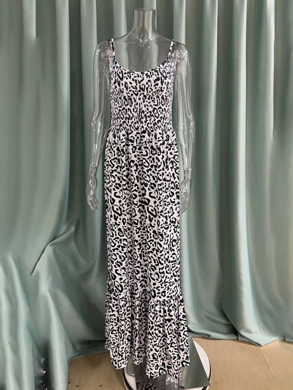 Leopard Print Casual Maxi Sundress Cami Summer Dress Maxi Dresses