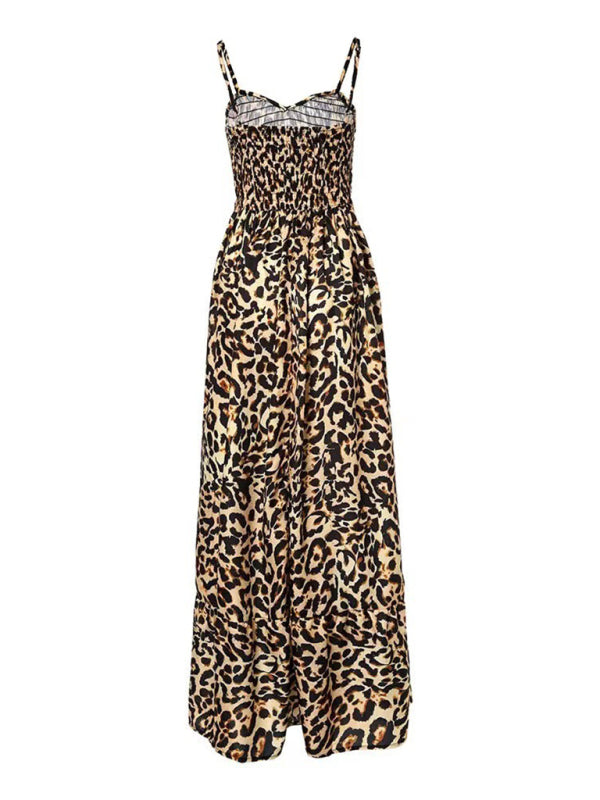 Leopard Print Casual Maxi Sundress Cami Summer Dress Maxi Dresses