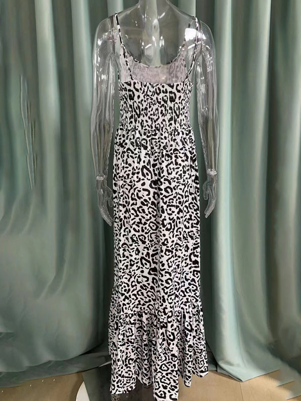 Leopard Print Casual Maxi Sundress Cami Summer Dress Maxi Dresses