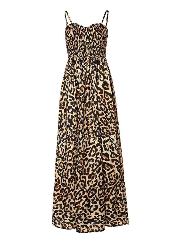 Leopard Print Casual Maxi Sundress Cami Summer Dress Maxi Dresses