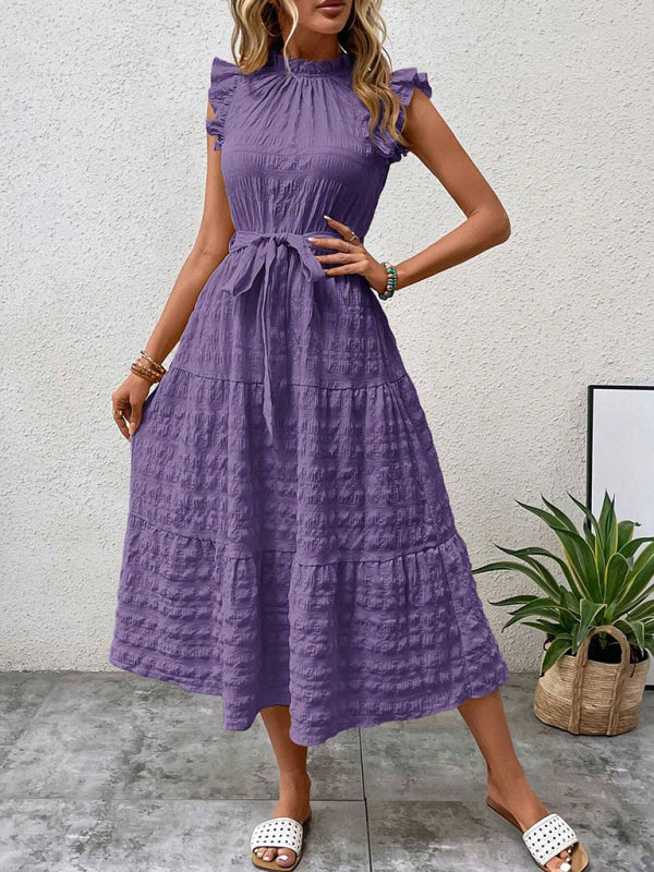 Boho Belted Midi Dress with Playful Ruffle Accents Casual Dresses