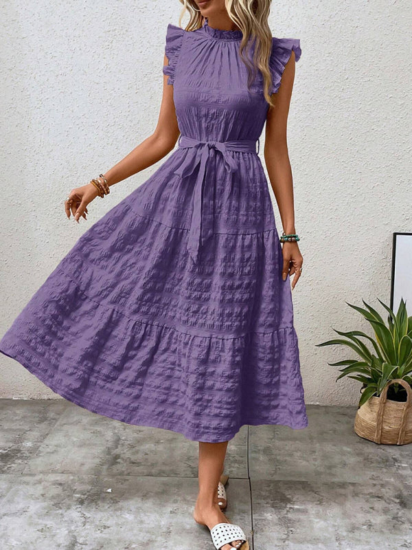 Boho Belted Midi Dress with Playful Ruffle Accents Casual Dresses