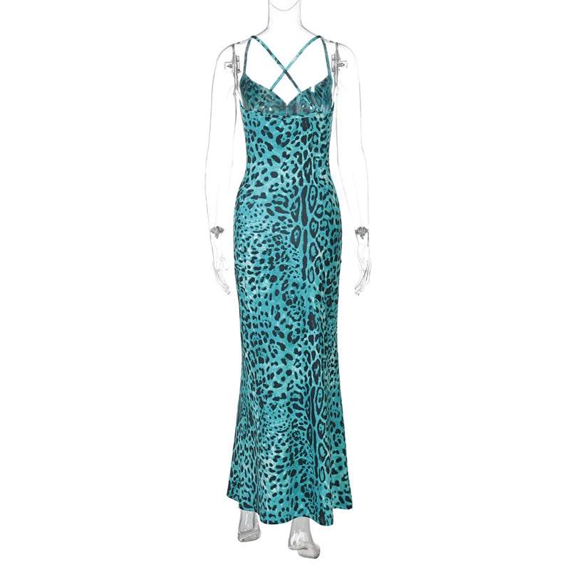 Leopard Turquoise Cami Dress - Evening Elegance Maxi Dresses