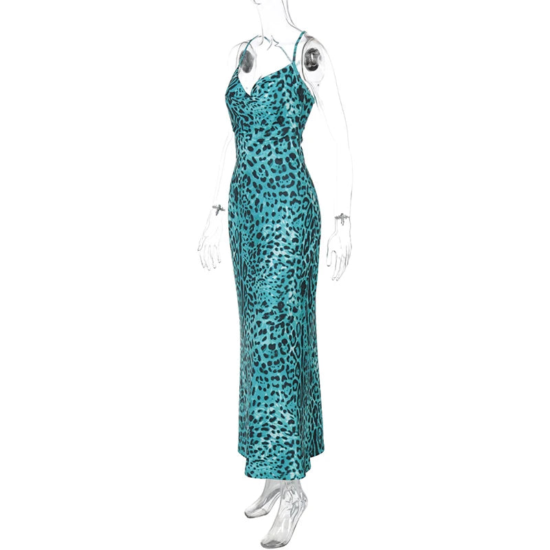 Leopard Turquoise Cami Dress - Evening Elegance Maxi Dresses