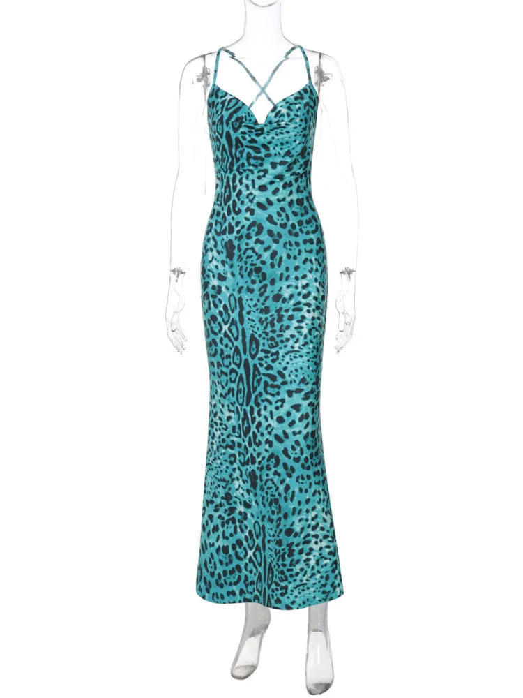 Leopard Turquoise Cami Dress - Evening Elegance Maxi Dresses