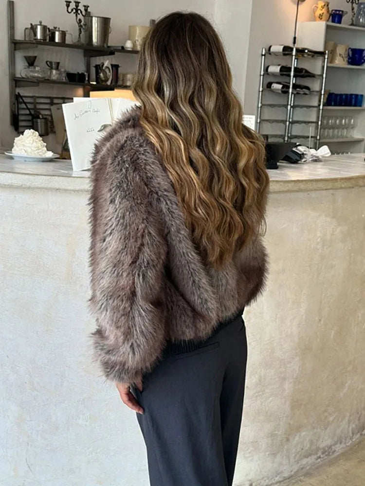 Winter's Elegant Brown Faux Fur Jacket for Women Jackets