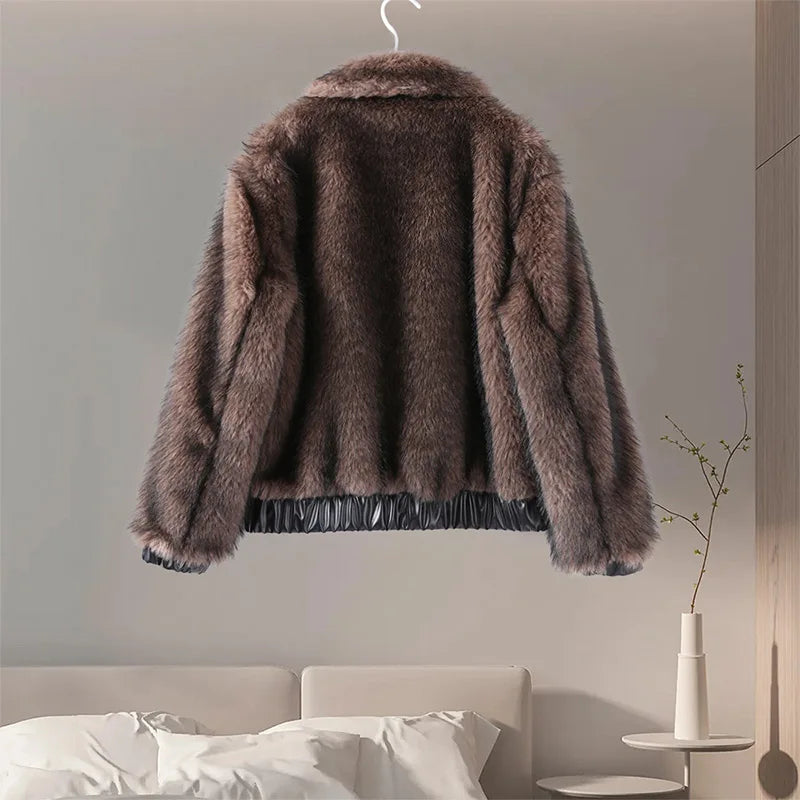 Winter's Elegant Brown Faux Fur Jacket for Women Jackets