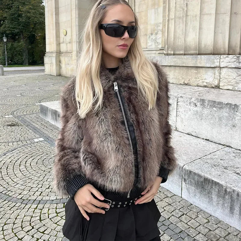 Winter's Elegant Brown Faux Fur Jacket for Women Jackets