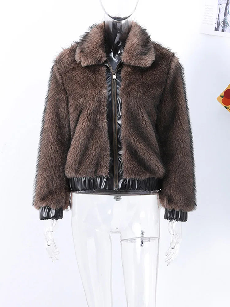 Winter's Elegant Brown Faux Fur Jacket for Women Jackets