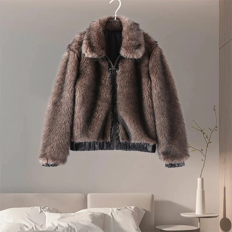 Winter's Elegant Brown Faux Fur Jacket for Women Jackets