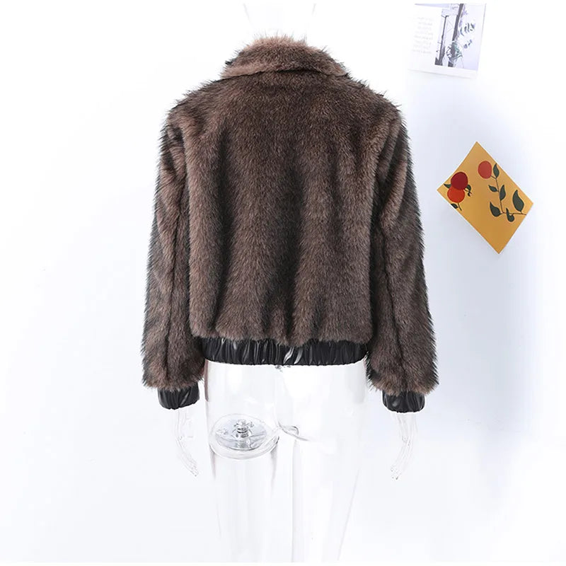 Winter's Elegant Brown Faux Fur Jacket for Women Jackets