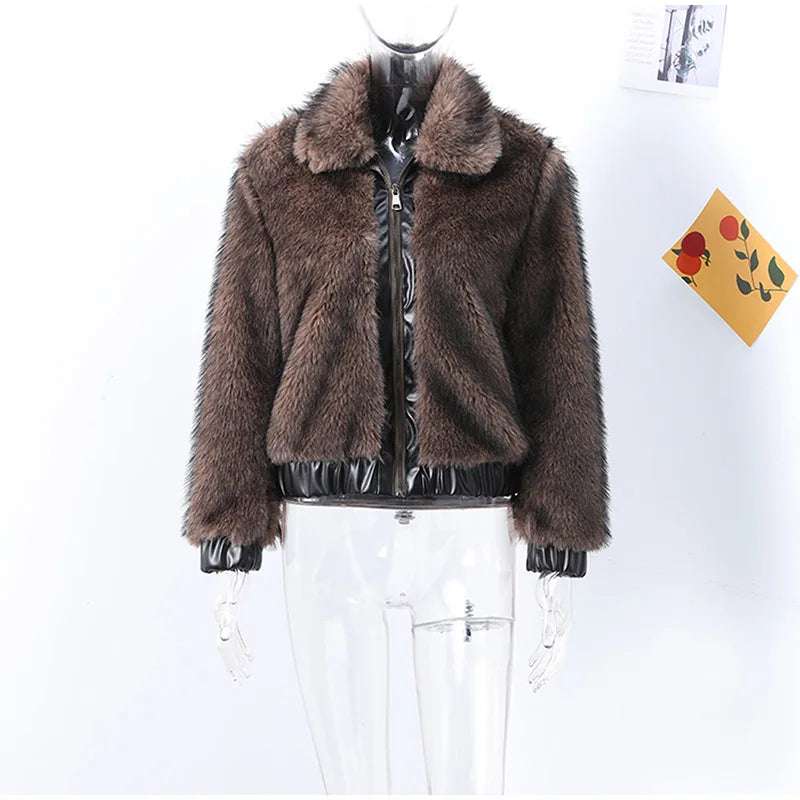 Winter's Elegant Brown Faux Fur Jacket for Women Jackets