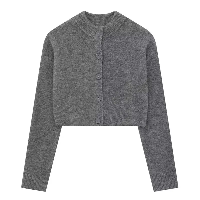 High Neck Sweater Crop Buttoned Cardigan for Women Crop Cardigans