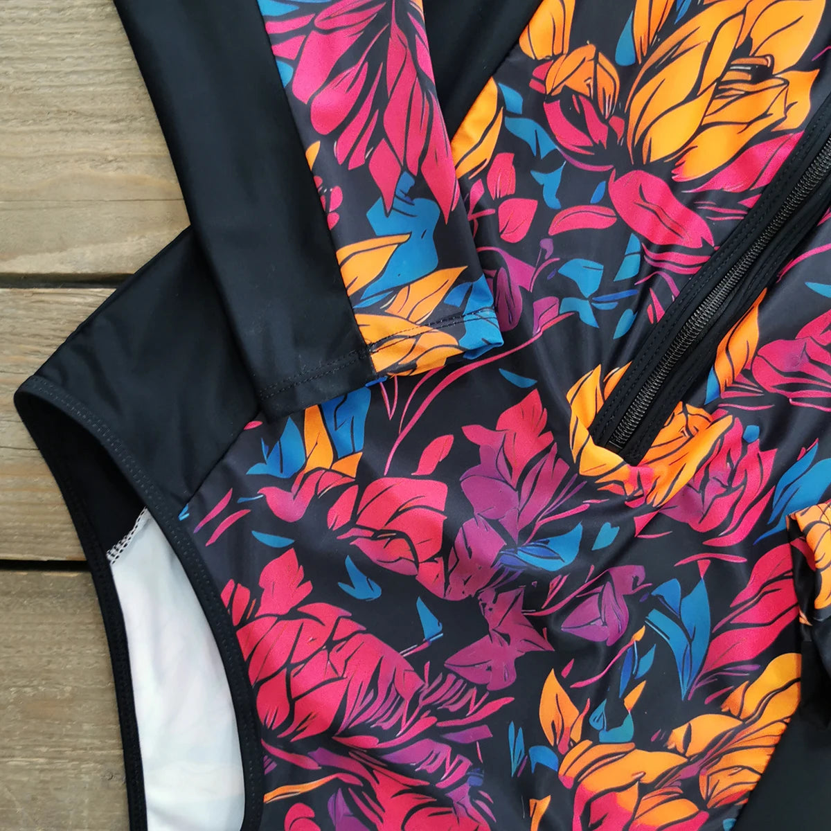 Floral Rash Guard Long-Sleeve Swimwear for Full-Figured Women