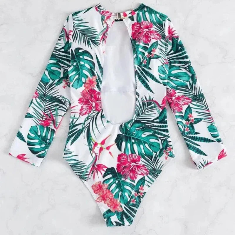 Floral Long-Sleeve Surfing Swimsuit for Women Swimsuits