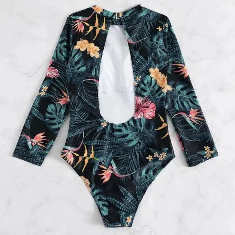 Floral Long-Sleeve Surfing Swimsuit for Women Swimsuits