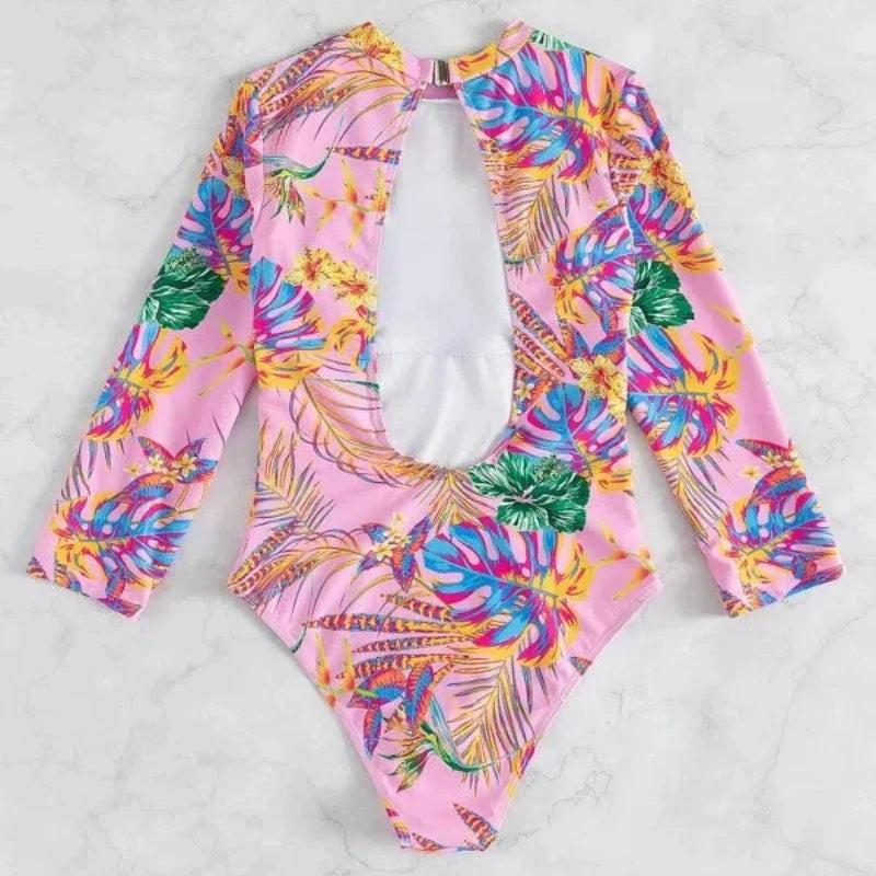 Floral Long-Sleeve Surfing Swimsuit for Women Swimsuits