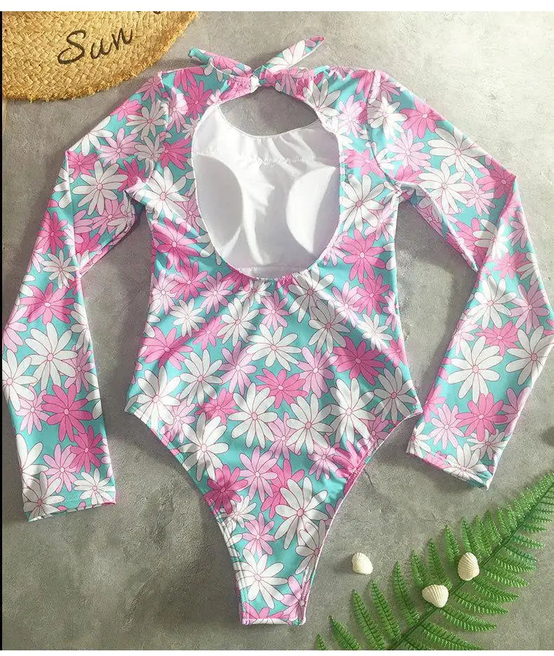 Floral Long-Sleeve Surfing Swimsuit for Women Swimsuits