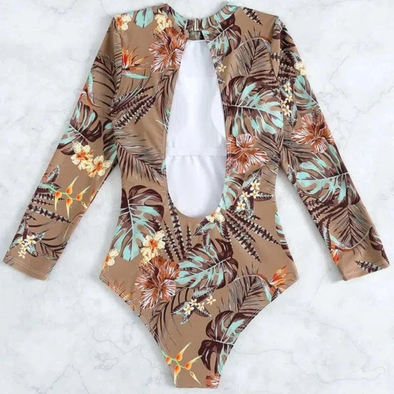 Floral Long-Sleeve Surfing Swimsuit for Women Swimsuits