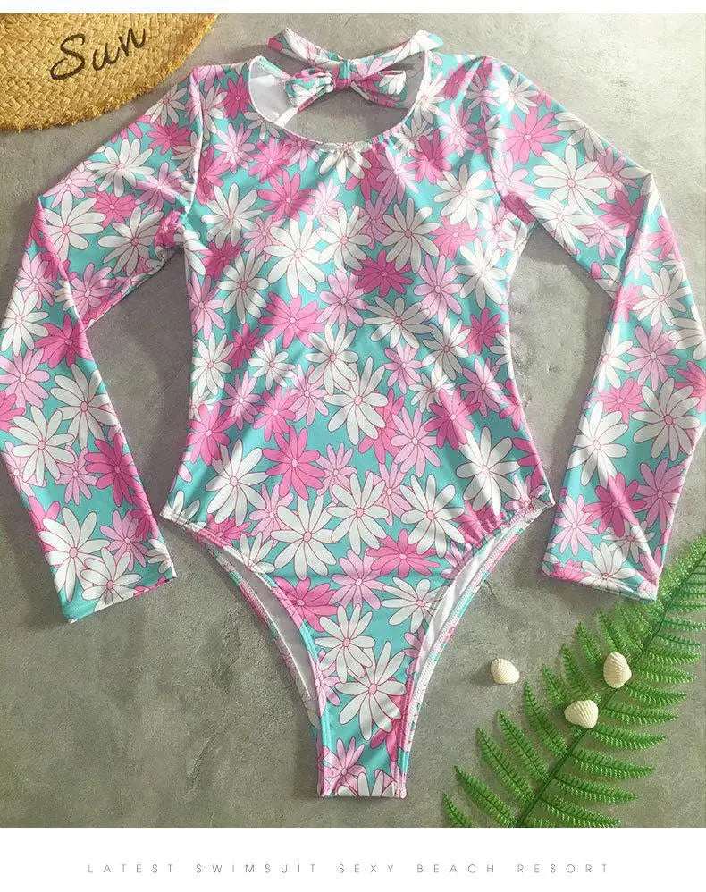 Floral Long-Sleeve Surfing Swimsuit for Women Swimsuits